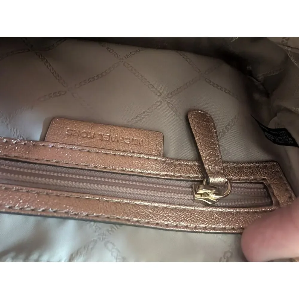 Michael Kors Rose Gold Quilted Metallic Leather Crossbody Bag Purse Small
